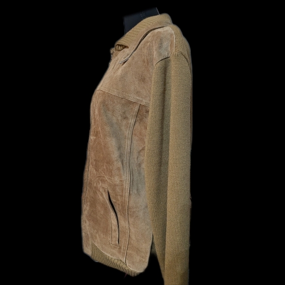 Vintage 70s Suede and Knit Jacket genuine leather tan light brown Shacket - Picture 4 of 7